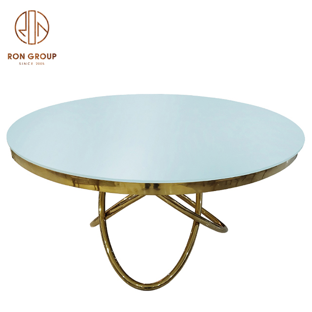 Special Base Design Wedding Dining Glass Table With Stainless Steel Frame For Hotel & European Restaurant