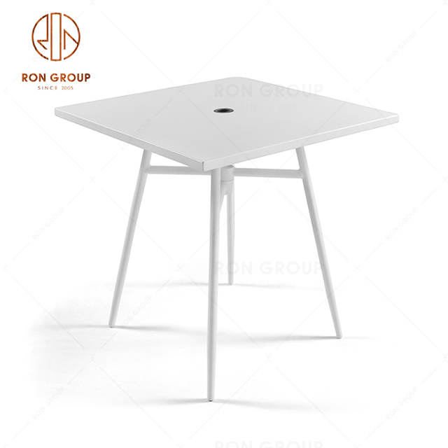 High-End White Powder Coat Metal Table Garden Dining Table Coffee Table