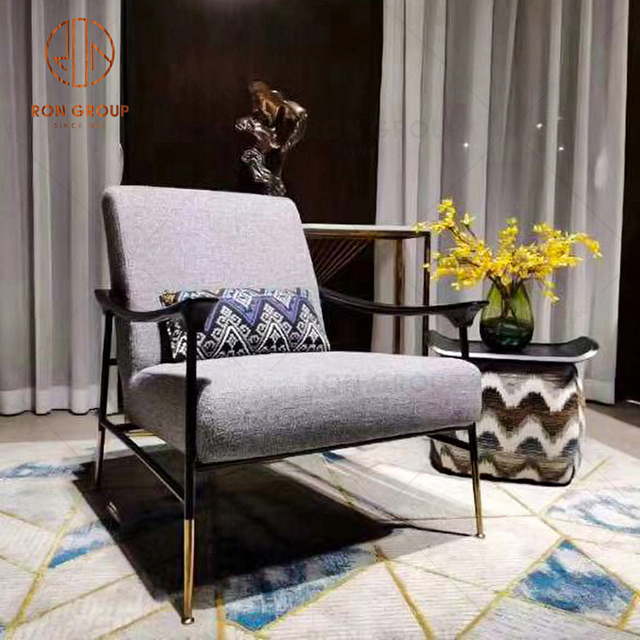 Modern Living Room Fabric Armchair Hotel Metal Single Sofa Set