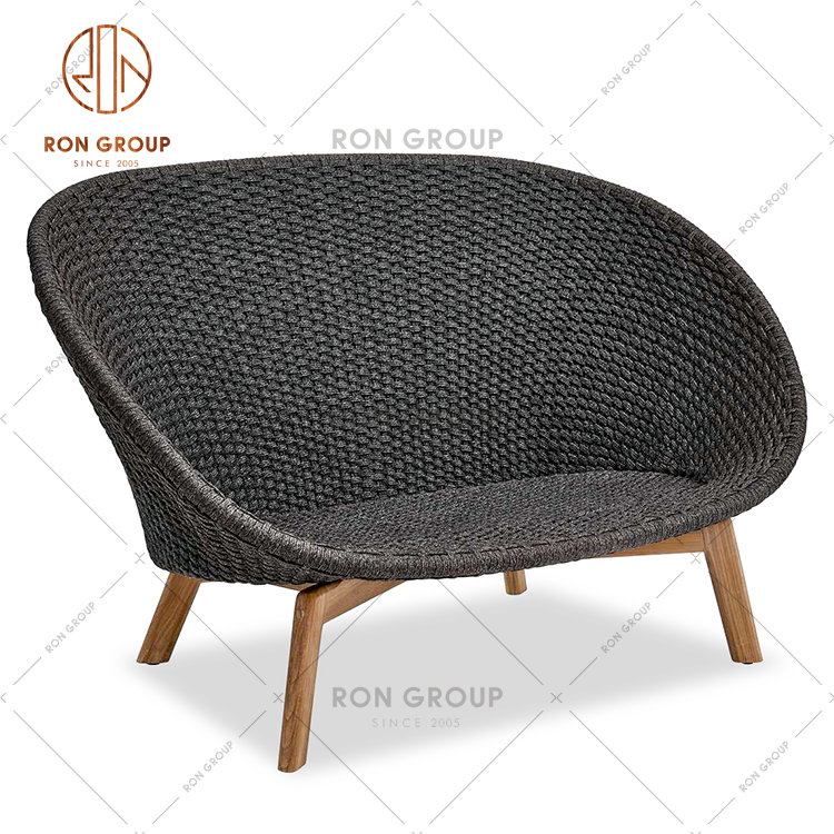 Outdoor Chair Sofa PE Rattan With Wood Leg without seat cushion