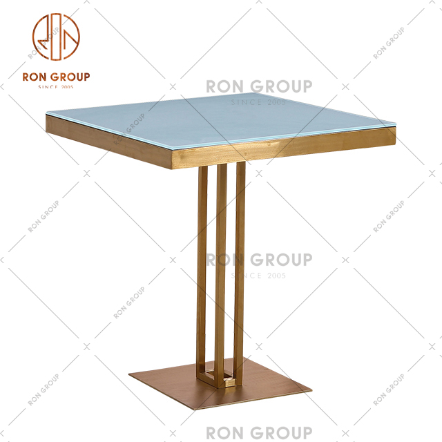 Wholesale Simple T-shape Square Top Wedding Glass Table With Metal Frame And Base 