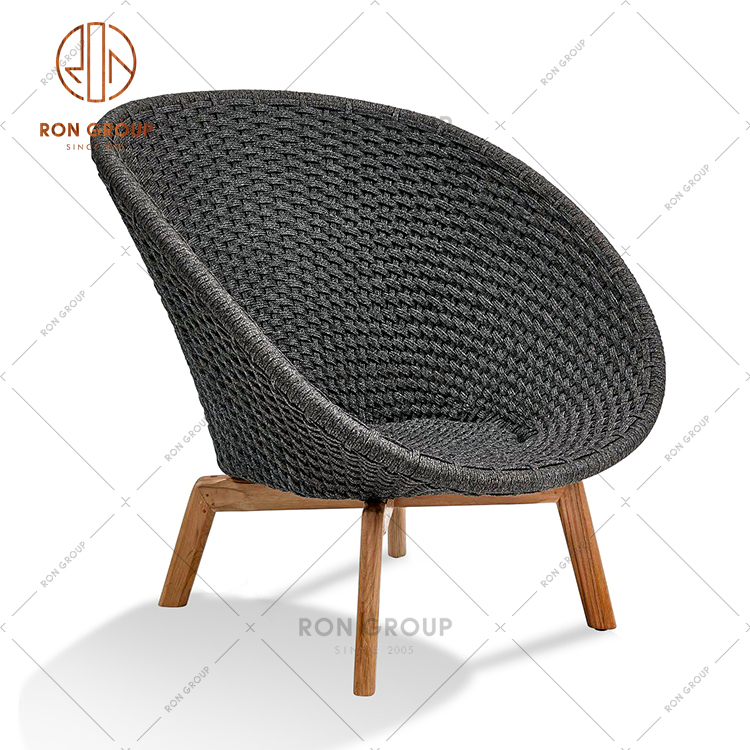 Outdoor PE Rattan Leisure Chair Garden Chair with Wooden Leg