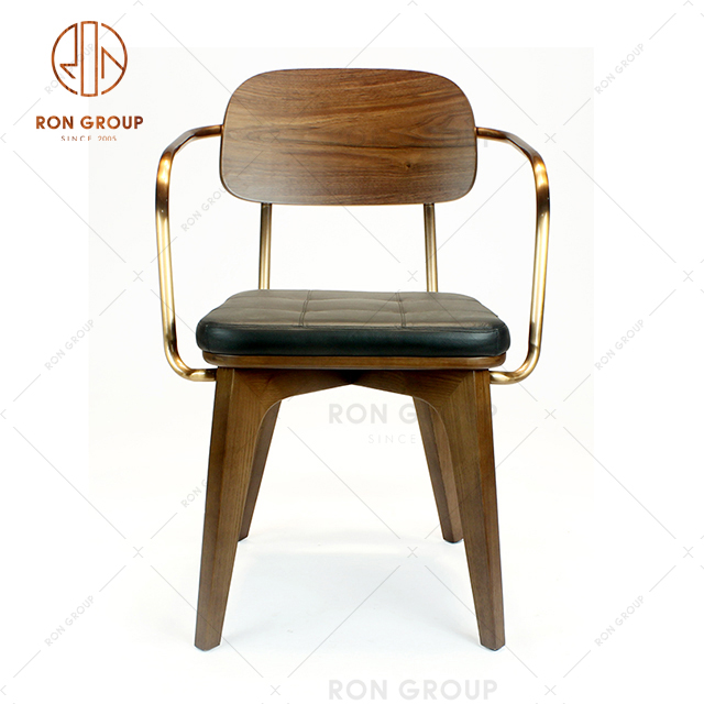  Fresh Design Furniture Solid Wood Chair With Metal Armrest For Restaurant 