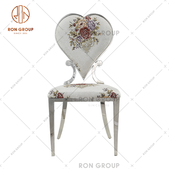 Popular french style furniture with stainless steel frame and heart design backrest for wedding & dressing room & upholstered