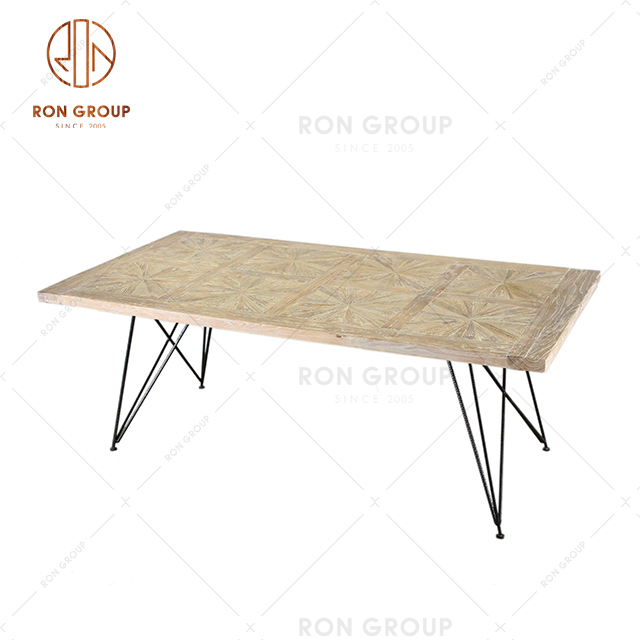 Classic Style  Wooden Dining Table With Metal Base For Italy Restaurant And Cafe Use