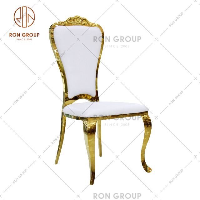 Luxury gold stainless steel frame wedding chair with high backrest design for hotel & banquet & villa 