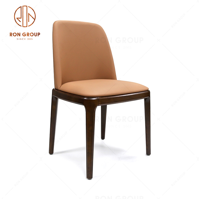 Popular Modern Design Orange PU Leather With Wooden Frame Coffee Shop Dining Chair