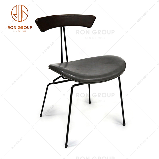 Restaurant Stackable Metal Leg PU Leather Backrest And Coushion Dining Chair