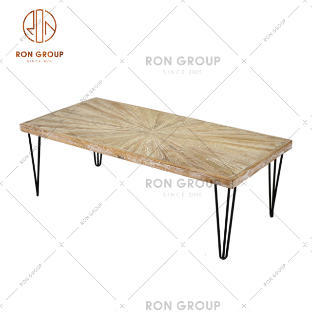 RNWF1002 High Quality Solid Wood Table With Metal Frame For Chain Buffet Restaurant & Party Event