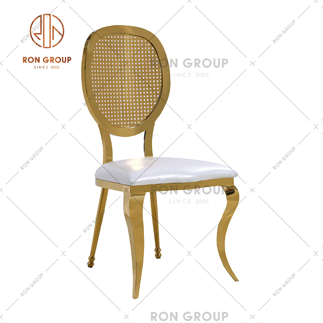 Factory Outlet Wedding Chair With Gold Stainless Steel Frame And Unique Backrest Design For Hotel & Restaurant & Party 