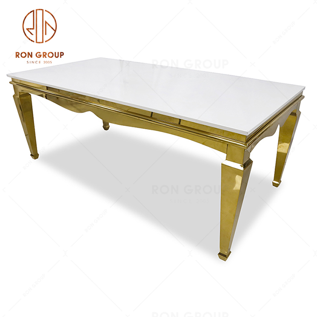 Luxury wedding table with gold stainless steel frame and glass top for hotel & party & restaurant
