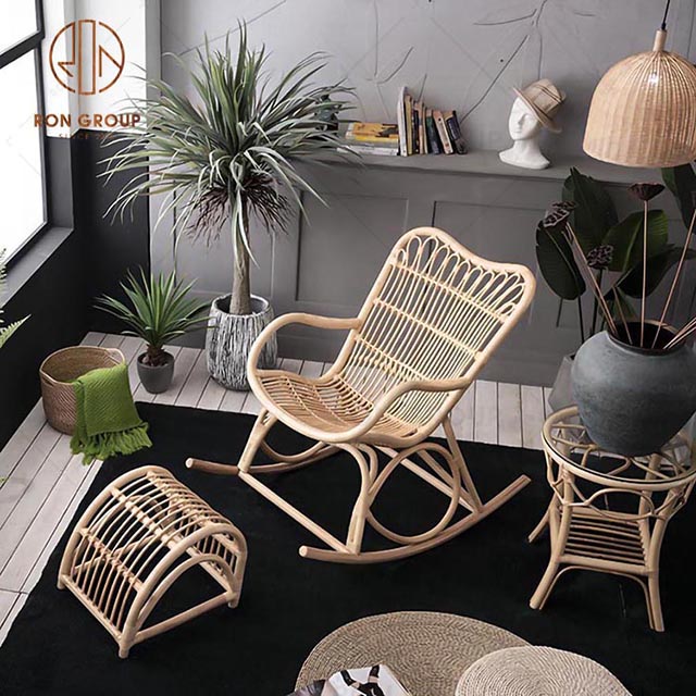 Factory Outlet Balcony Furniture Garden Rattan Rocking Armchair With Foot Rest