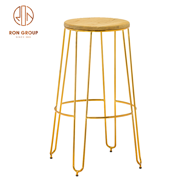Bar Stools Wholesale Wooden Top Steel Bar Chair Color Stools Creative Coffee Chair Gold Modern High Bar Stools