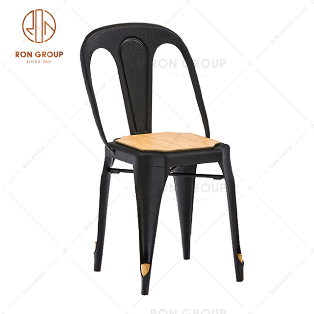 GA2101C-45STW American style restaurant leisure durable metal dining chair with wooden seat for cafe & bistro 