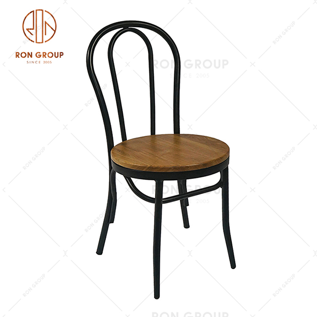 GA901C-45STW High quality european restaurant metal dining chair with wooden seat for cafe & bar