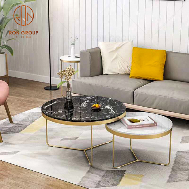 Simple style black glass marble top tea center coffee table for home