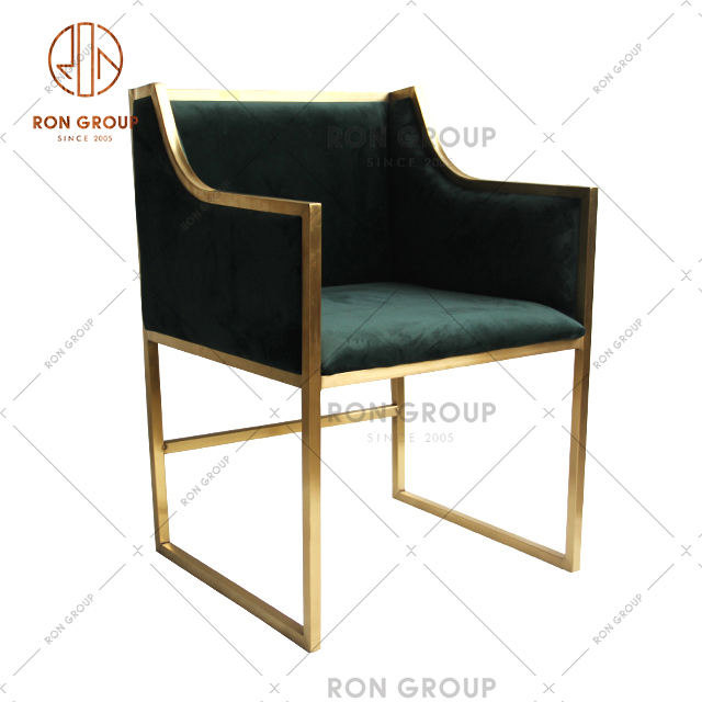 Factory Wholesale Wedding Furniture With Gold Stainless Steel Frame Leisure Armrest Chair For Banquet & Hotel & Lounge