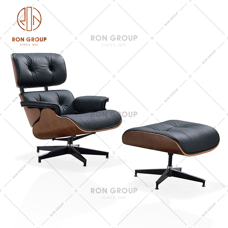 Modern Style Rotation Eames Lounge Chair Black/White with Footrest