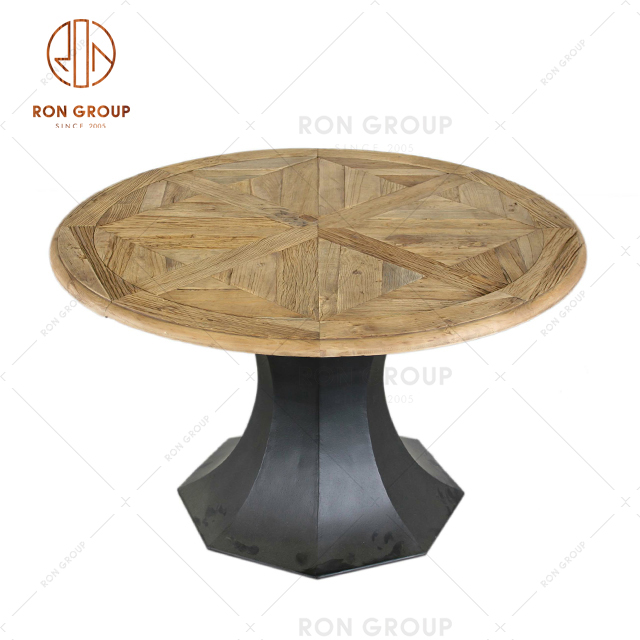 High Quality Wooden Table Restaurant Round Wooden Table With Metal Base
