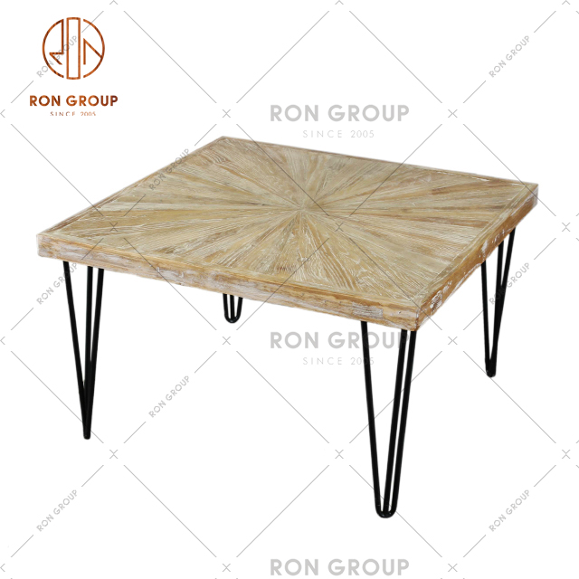 RNWF1003 Commercial  Manufacture  Wholesale Square Restaurant Furniture Dining Table With Wooden Top For Coffee Shop Bar 