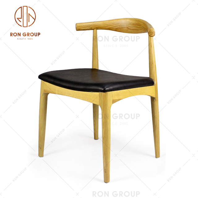 Italy Style Simple Design Popular Ash Wood Frame With Leather Soft Seat Dining Chair for Restaurant and Hotel
