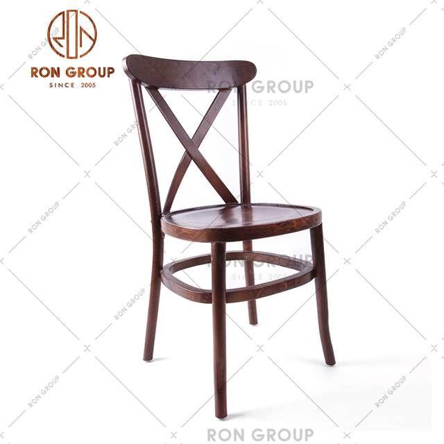 Commercial restaurant furniture with simple cross-back design and dark paint finish