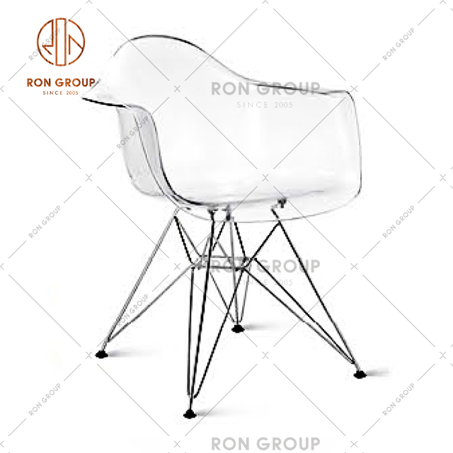 High Quality Commercial Furniture Metal Frame With Acrylic Seating Tiffany Armrest Chair For Cafe & Restaurant & Outdoor