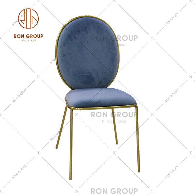 Minimalist dining chiar with golden metal frame and soft cushion for wedding & banquet & high end hotel 