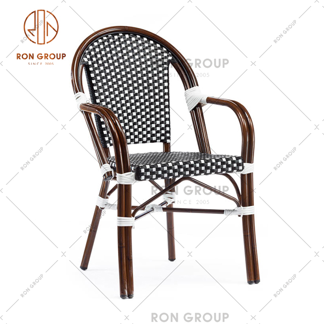 Popular French Rattan Bistro Chair Aluminium Armrest Chair