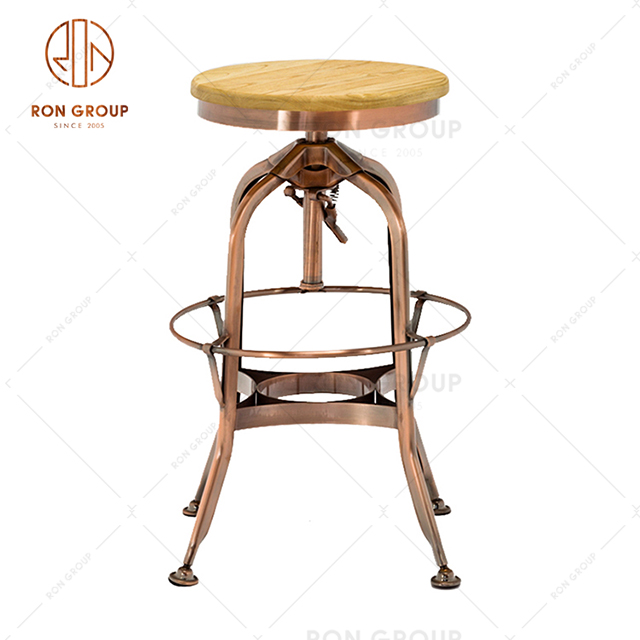 Modern Style Metal Base Solid Wood Seat Bar Stool Chair