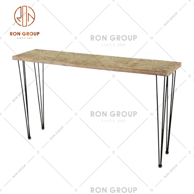 RNWF1043 High Quality Wooden  Solid Wood Dining Table With Metal Frame For Coffee Shop & Restaurant & Bistro