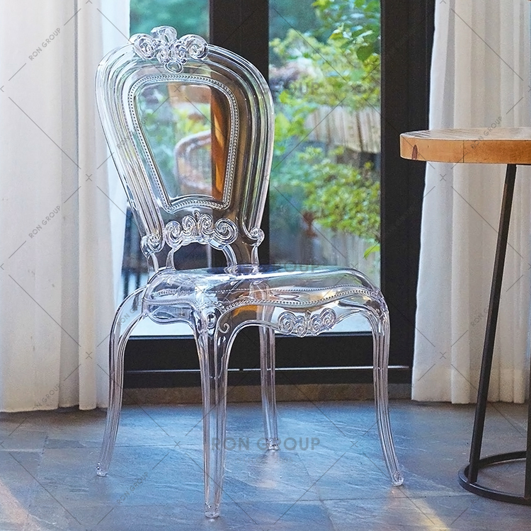 Crystal acrylic transparent chair with romantic design for wedding banquet hotel cafe