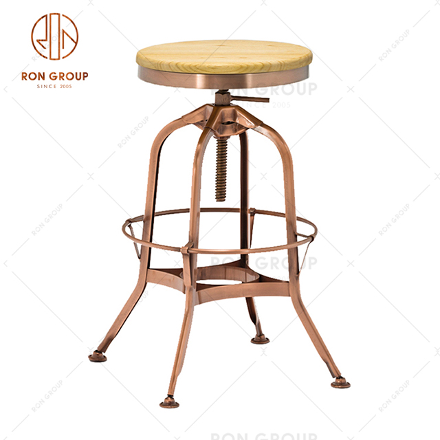 GA403C-65STW Hotsale High Quality Restaurant Chiar With Wooden Seat Rose Gold Frame And Adjustable Height Bar Stools