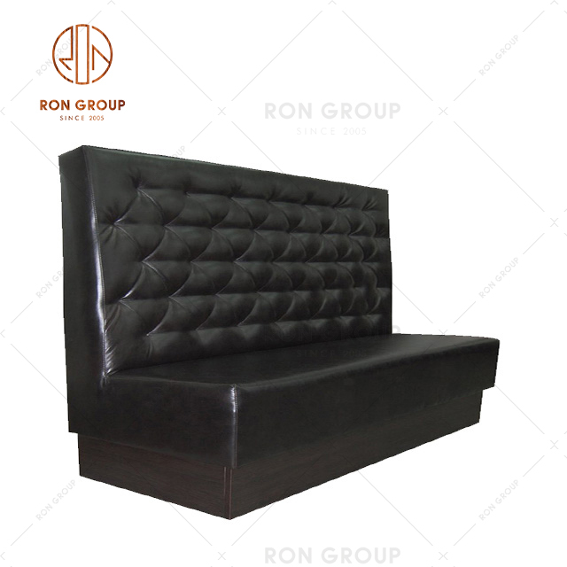 Black restaurant leather booth sofa easy cleaning with friendly price for lounge & hotel use 