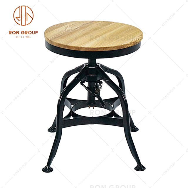 GA401C-45STW Cheap Price Factory Wholesale Round Wooden Seat Bar Stool Metal Steel Frame For Restaurant & Hotel