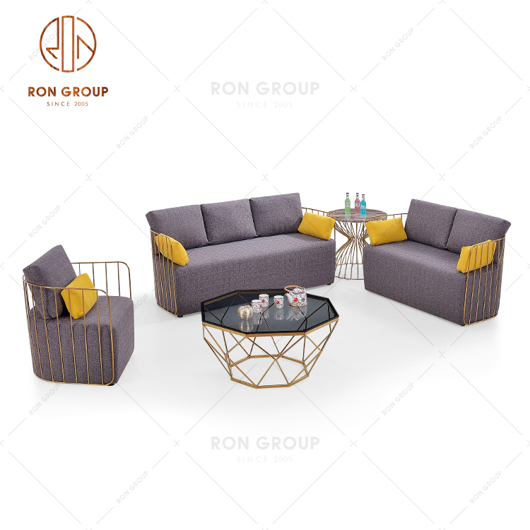Wholesale Linen Sofa Set for Restaurant & Hotel with Stainless Steel Armrest Frame support