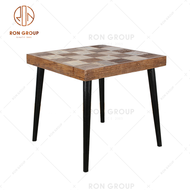 Popular Commercial Restaurant and Coffee Shop Parquet Square Table with Black Metal Foot