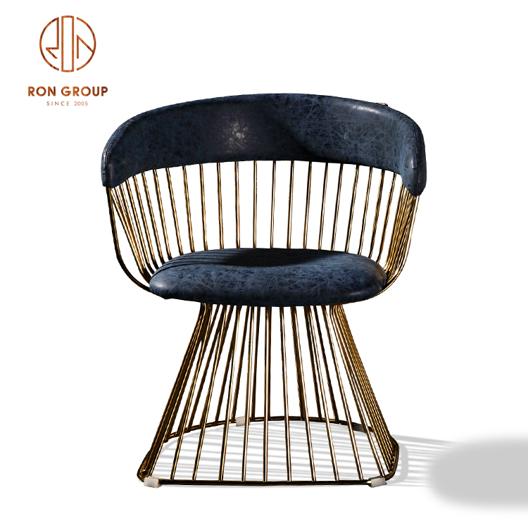 Special Design Gilded Leather Retro Hotel and Restaurant Chair with Stainless Steel Frame