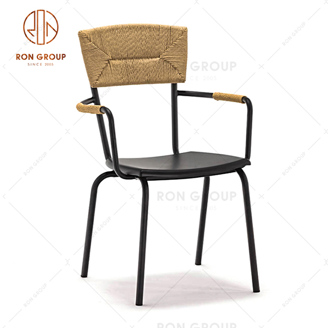 GA2801C-45ST Commercial high quality metal frame restaurant dining chair with rope surface for cafe & outdoor & balcony