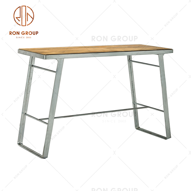 Factory Outlet Hotel Furniture Restaurant Metal Bar Table Dining Table With Wooden Top 