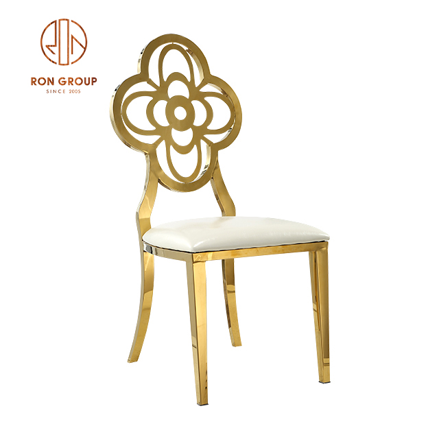 Popular European Golden Stainless Steel Wedding Chair with Flower Shape Backrest For Cafe & Hotel & Restaurant