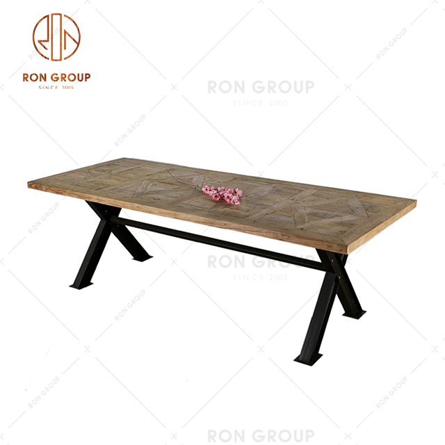 Factory custom multiplayer rectangular table with solid wood top and metal feet for reataurant hotel cafe wedding and party event use