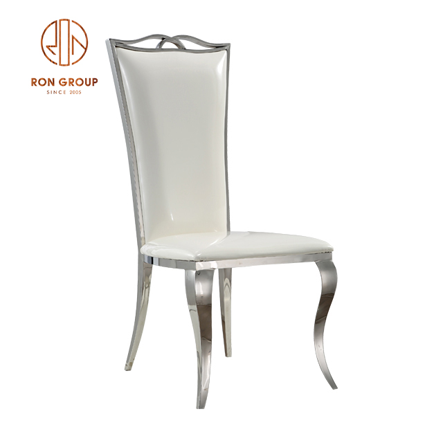 Luxury Silvery High Backrest Banquet and Wedding Dining Chair With Leather Soft Seat
