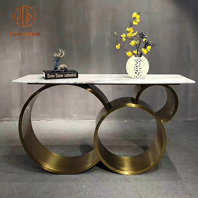Hallway gold metal frame console table