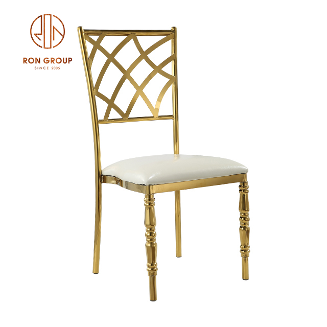 Hot Sale Simple Golden Stainless Steel Wedding Chair with Hollow Pattern Backrest For European Restaurant & Hotel
