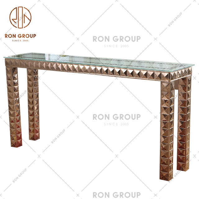 Popular European Wedding Furniture With Glass Top And Golden Stainless Steel Frame Dining Table For Restaurant & Hotel & In-house