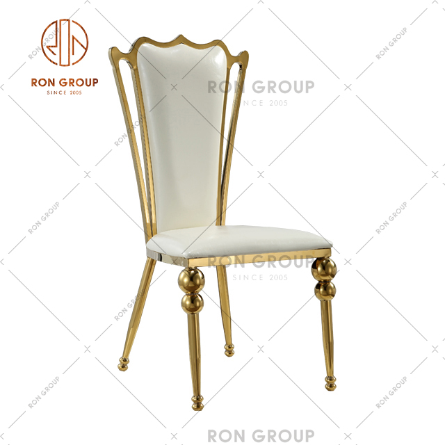 Popular Golden Stainless Steel Banquet Dining Chair With Soft Cushion For European Restaurant & Wedding Event