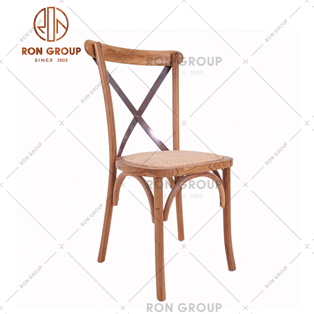 High quality wooden chair with iron cross back design for restaurant cafe wedding event