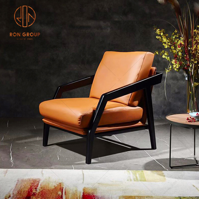 High Quality Wooden Frame With PU Leather Armchair For Hotel And Villa