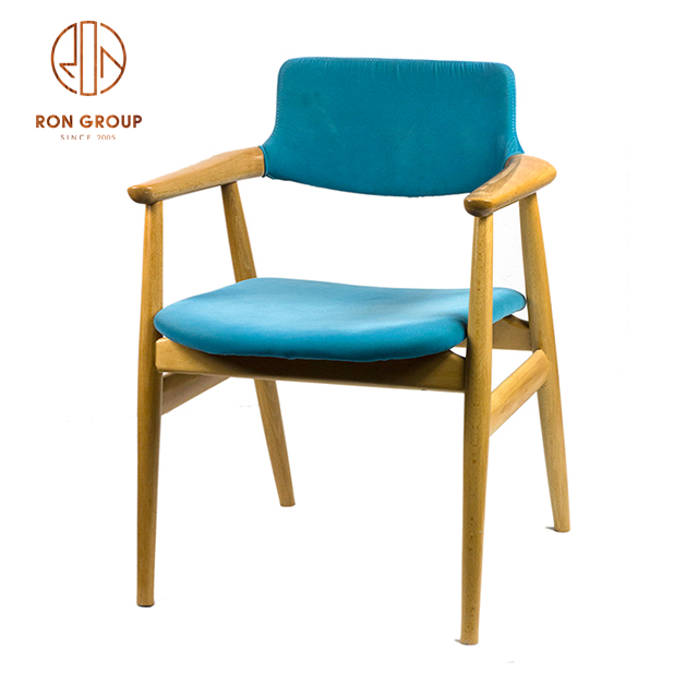 Hot Sale modern minimalist ash wood chair with PU/Leather cushion backrest and wooden armrest